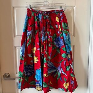 Vintage Tumbleweeds Floral Red Midi Skirt With Belt Size Small
